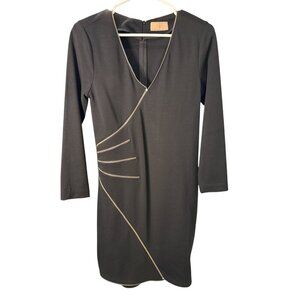Cureté Black Long Sleeve Dress With Gold Zipper Detail Size 2 Pre-Owned Good Con